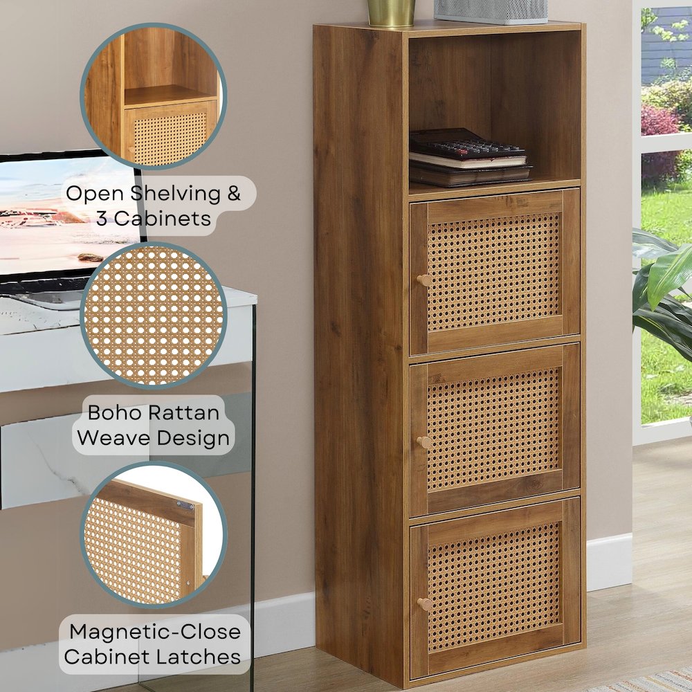 Xtra Storage Weave 3 Door Cabinet with Shelf, Brown