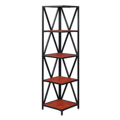 Tucson Metal 5 Tier Corner Bookcase, Cherry/Black