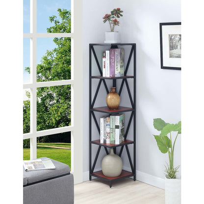 Tucson Metal 5 Tier Corner Bookcase, Cherry/Black