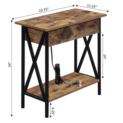 FurniFact End Table with Flip Top and Charging Station, Barnwood/Black