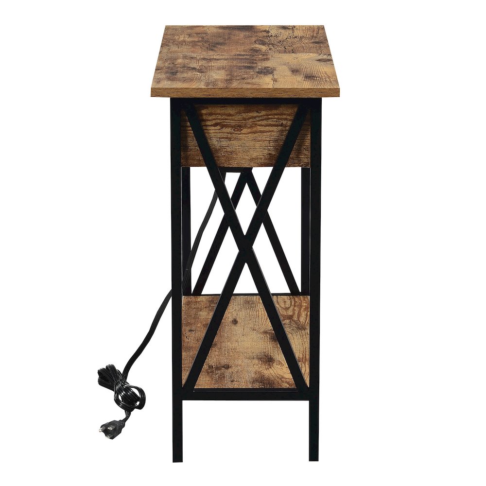 FurniFact End Table with Flip Top and Charging Station, Barnwood/Black