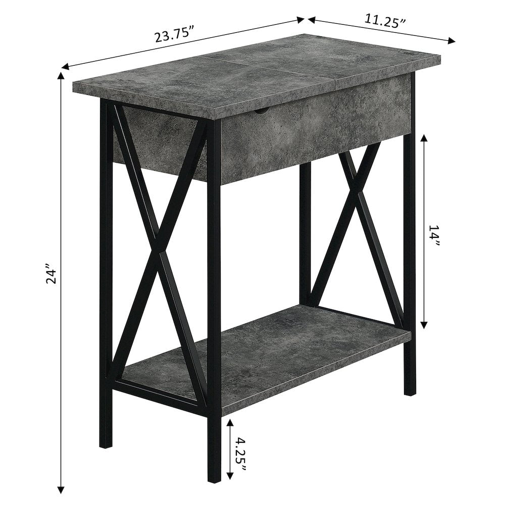 Tucson Flip Top End Table with Charging Station Cement / Black