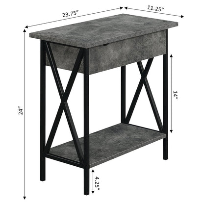 Tucson Flip Top End Table with Charging Station Cement / Black