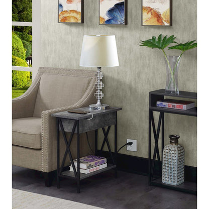 Tucson Flip Top End Table with Charging Station Cement / Black