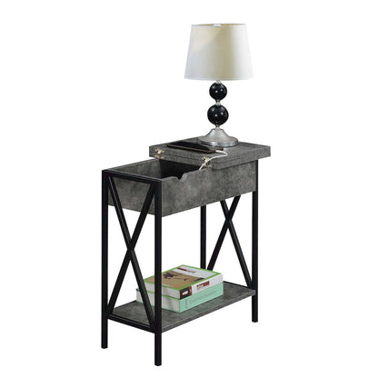 Tucson Flip Top End Table with Charging Station Cement / Black