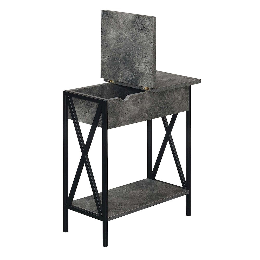 Tucson Flip Top End Table with Charging Station Cement / Black