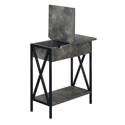 Tucson Flip Top End Table with Charging Station Cement / Black