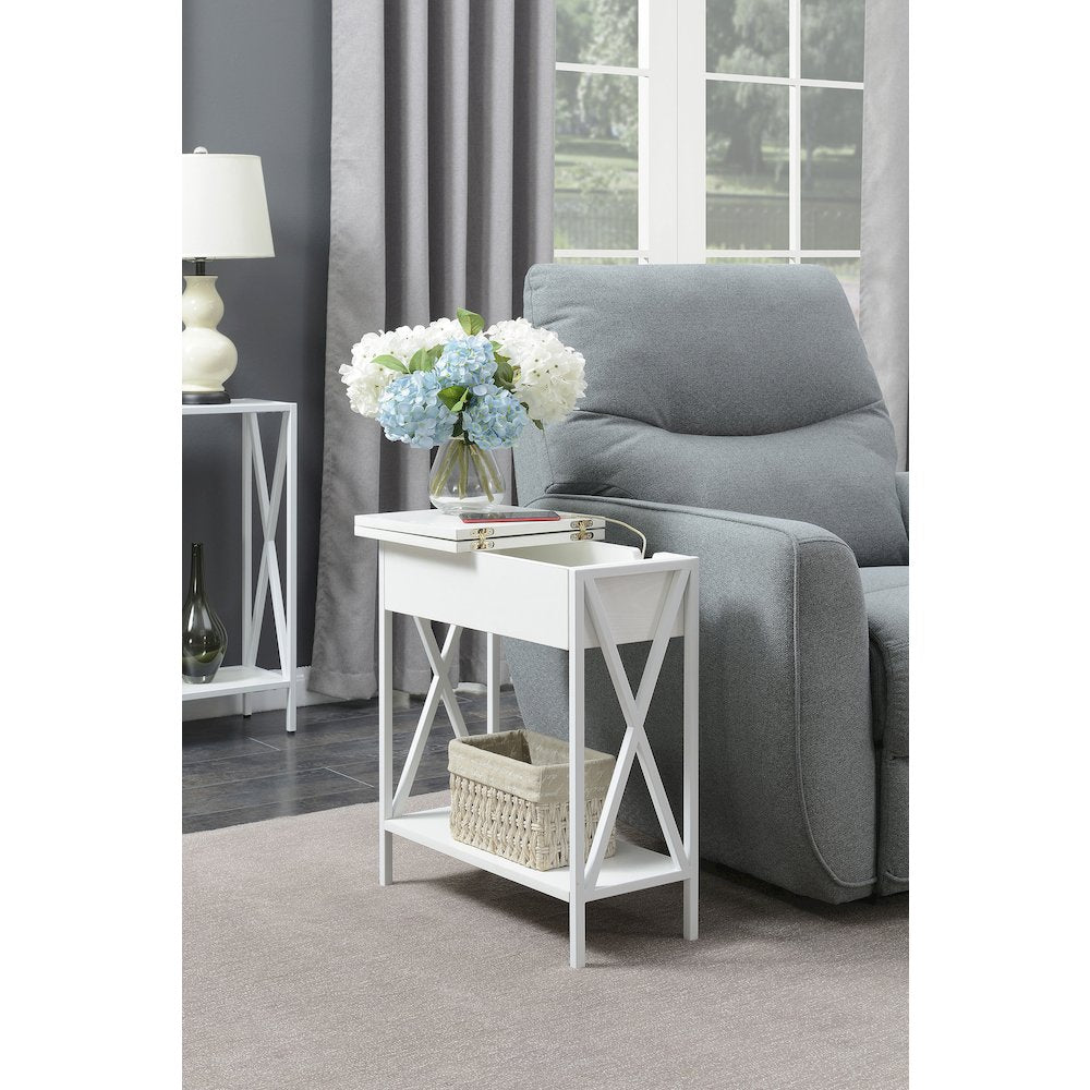 Tucson Flip Top End Table with Charging Station and Shelf