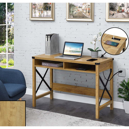 Durango 42 Inch Desk With Charging Station, English Oak/Black