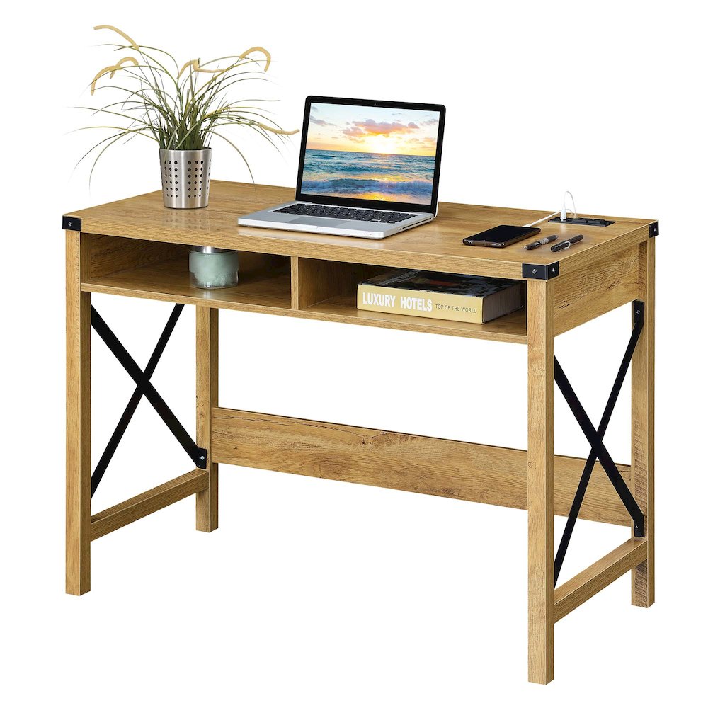 Durango 42 Inch Desk With Charging Station, English Oak/Black