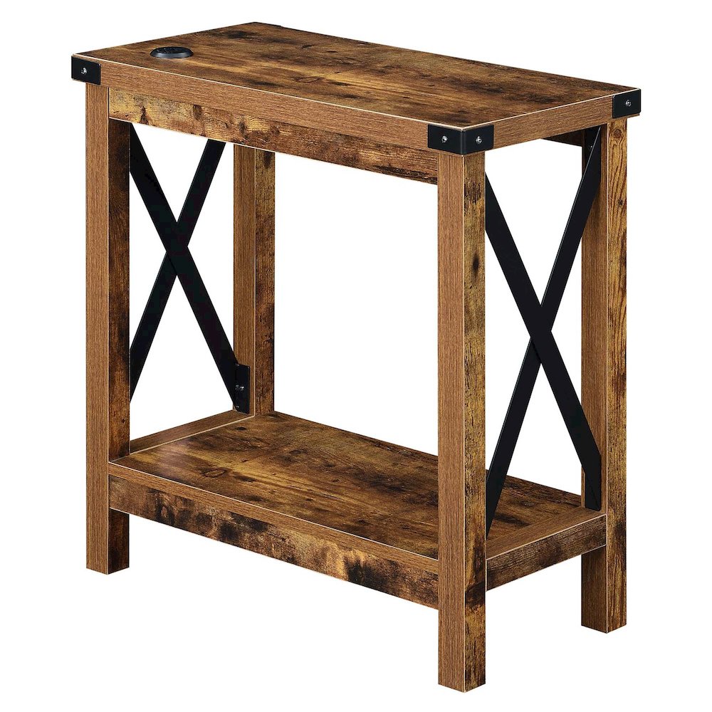 Durango Chairside Table With Charging Station, Barnwood/Black