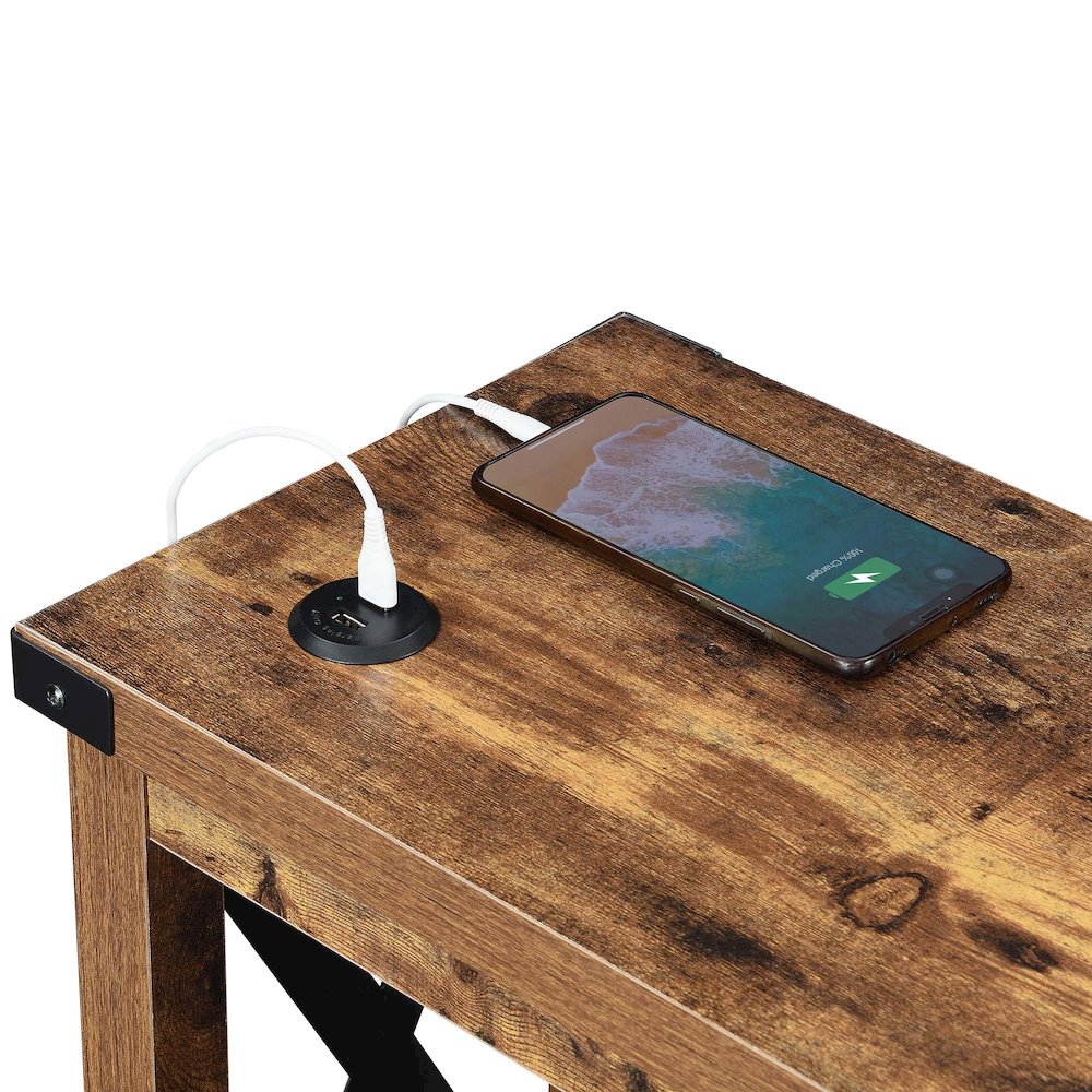 Durango Chairside Table With Charging Station, Barnwood/Black