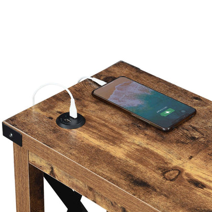 Durango Chairside Table With Charging Station, Barnwood/Black