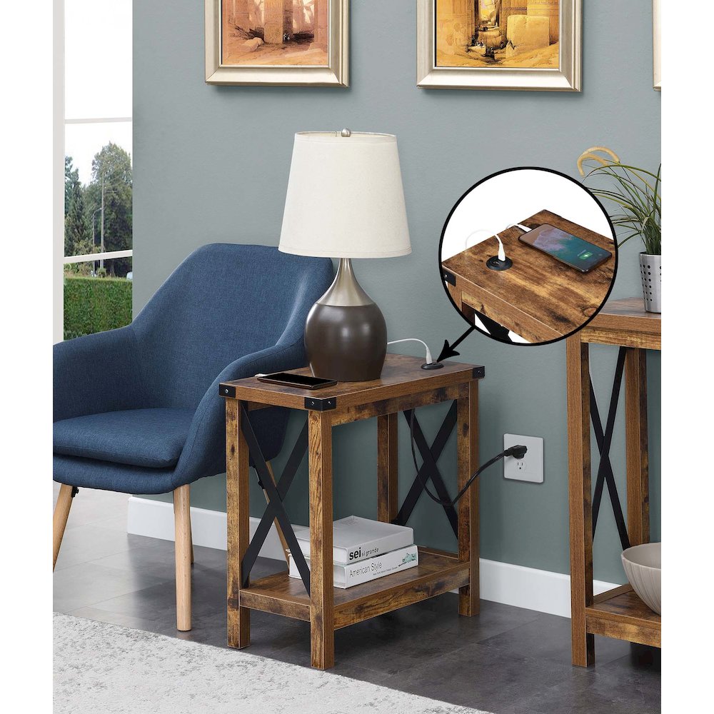 Durango Chairside Table With Charging Station, Barnwood/Black