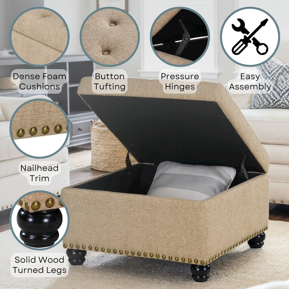 Designs4Comfort Herald Square Ottoman Coffee Table with Storage