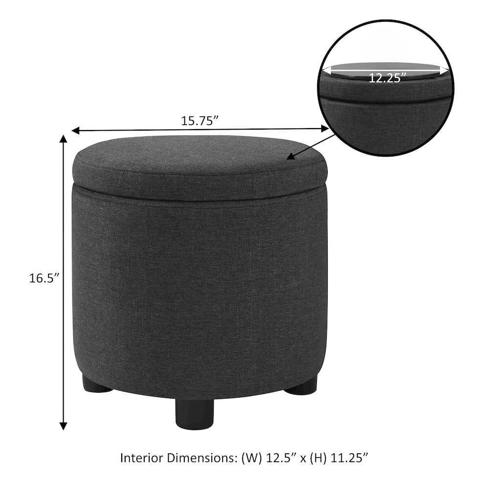 Designs 4 Comfort Round Accent Storage Ottoman with Reversible Tray Lid