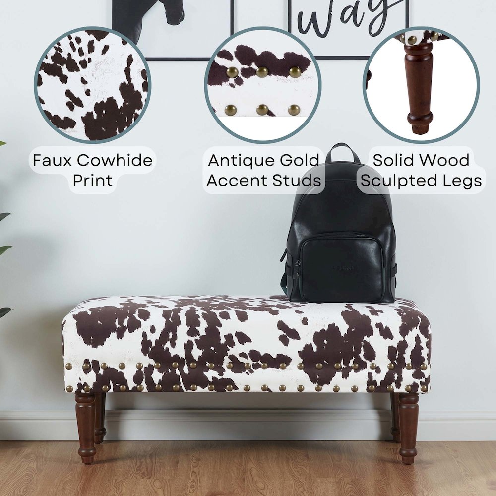 Designs4Comfort Cow Print Bench with Nailheads