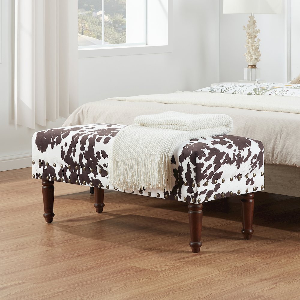 Designs4Comfort Cow Print Bench with Nailheads