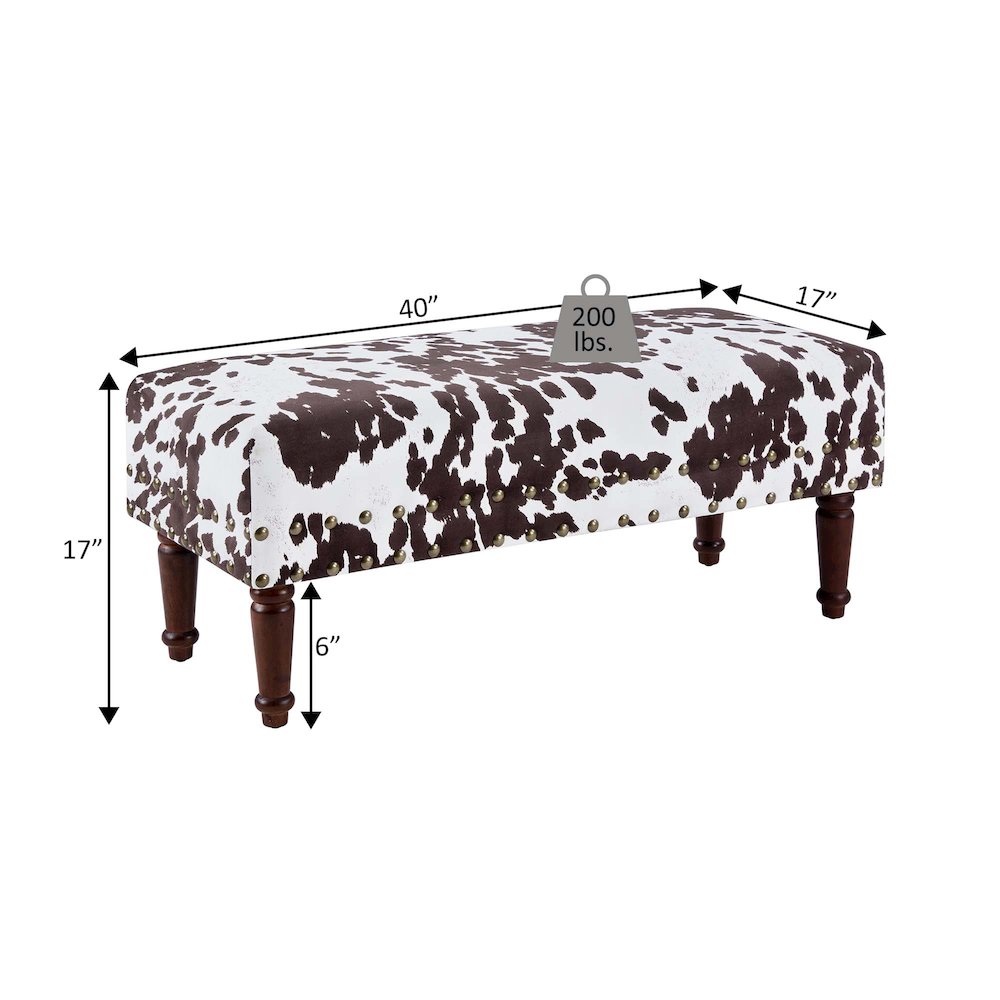 Designs4Comfort Cow Print Bench with Nailheads