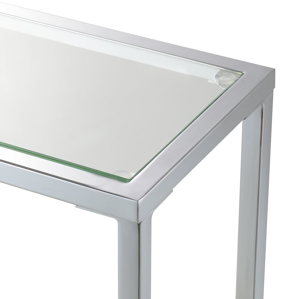 Nadia Glass Chrome Entryway Hall Table with Shelf