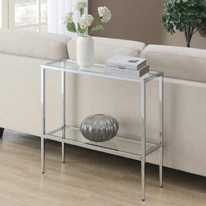 Nadia Glass Chrome Entryway Hall Table with Shelf