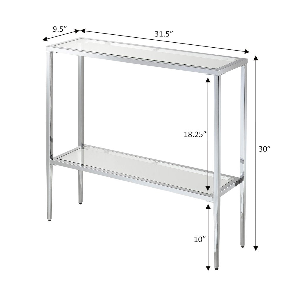 Nadia Glass Chrome Entryway Hall Table with Shelf