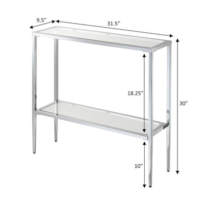 Nadia Glass Chrome Entryway Hall Table with Shelf