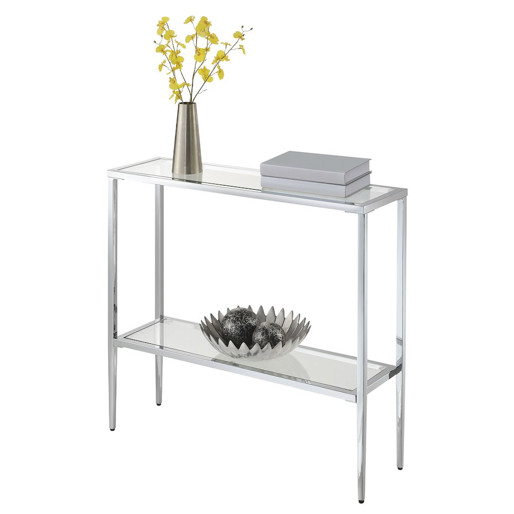 Nadia Glass Chrome Entryway Hall Table with Shelf