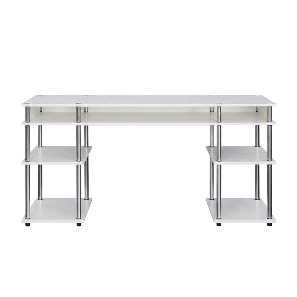White Student Desk With Shelves, 60-Inch Deluxe Workspace With Melamine Surface