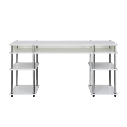 White Student Desk With Shelves, 60-Inch Deluxe Workspace With Melamine Surface
