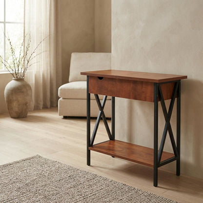 Small coffee table with flip top functionality and compact design