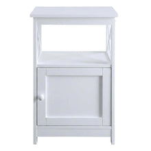 White wooden end table with storage cabinet for living room or bedroom