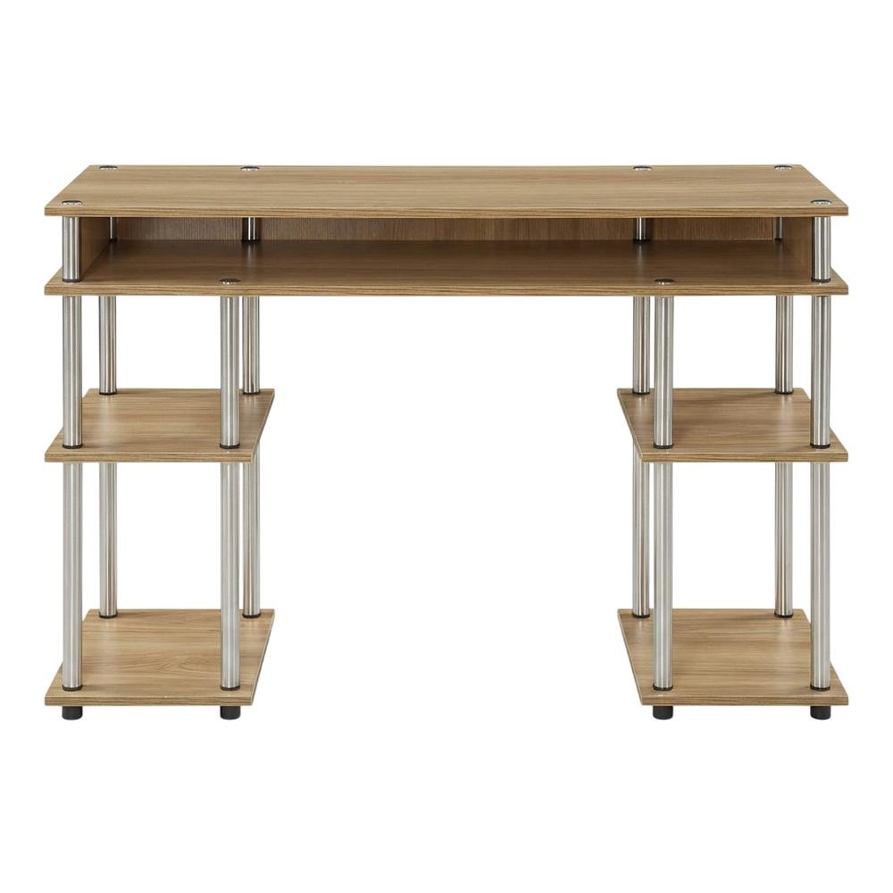 Wood Student Desk With Melamine Veneer Surface And Stainless Steel Poles