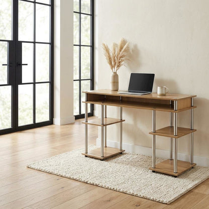 Wood Student Desk With Melamine Veneer Surface And Stainless Steel Poles