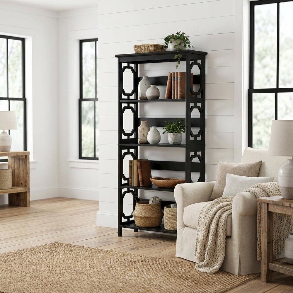 Wooden 5-Tier Bookcase with Sturdy Shelves and Non-Lead Paint Finish