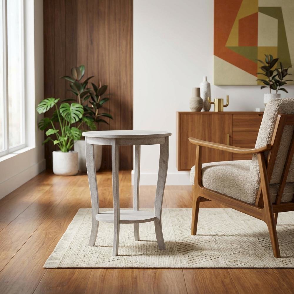Round End Table with Distressed Finish and Sturdy Construction