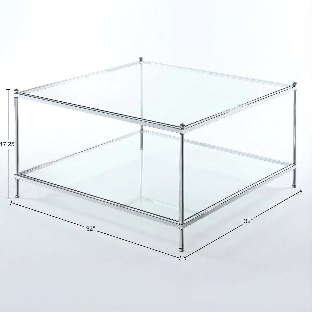 Clear Glass Chrome Frame Coffee Table with Tempered Glass, Contemporary Design