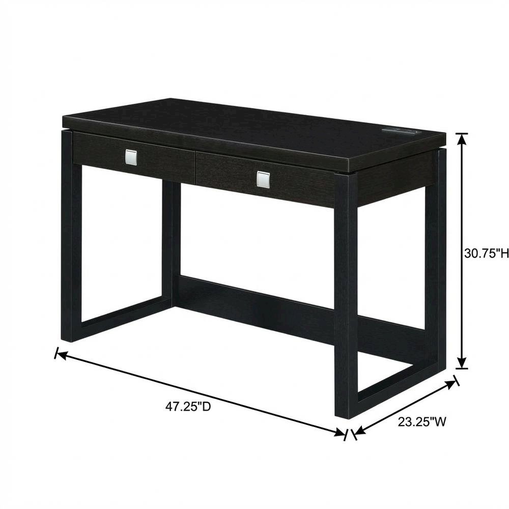 Espresso Office Desk With 2 Drawer Storage And Charging Station For Workspace
