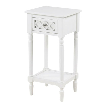 White Traditional Accent Table with Drawer and Shelf for Living Room