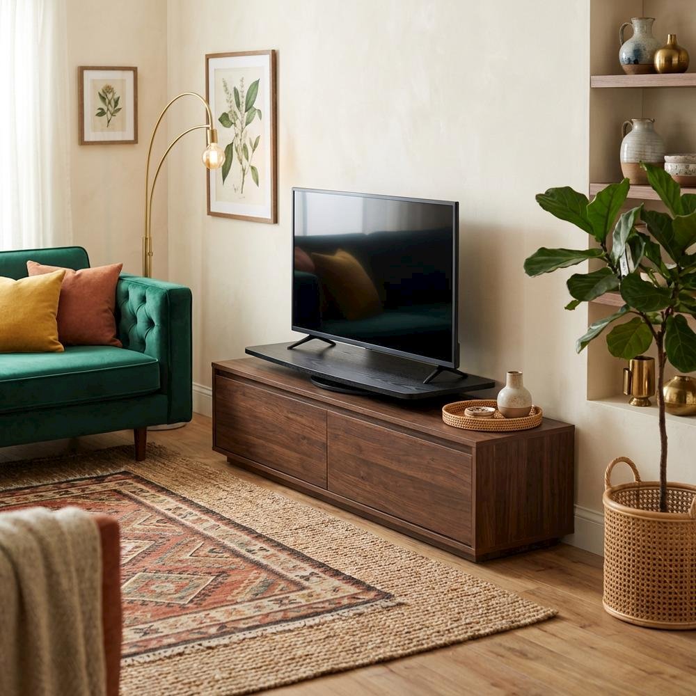 Black TV Stand, Swivel Riser, 37-Inch Screens, Particle Board Construction