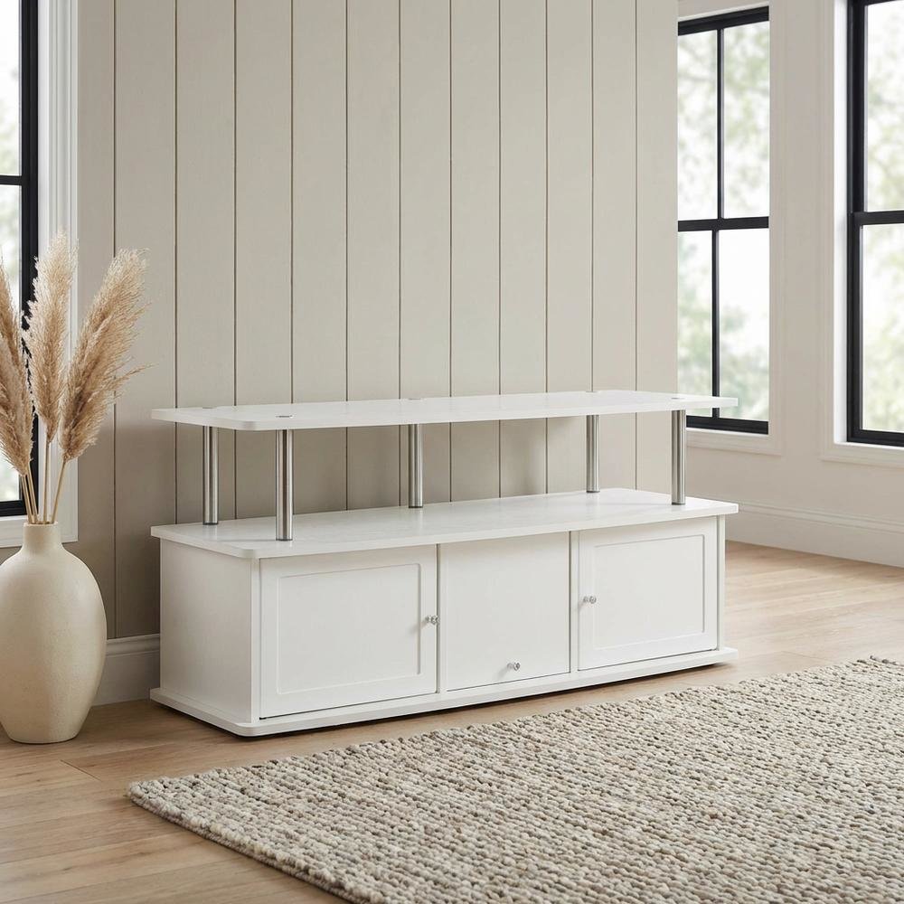 White TV Stand with 3 Storage Cabinets and Shelf for Up to 55-Inch TVs