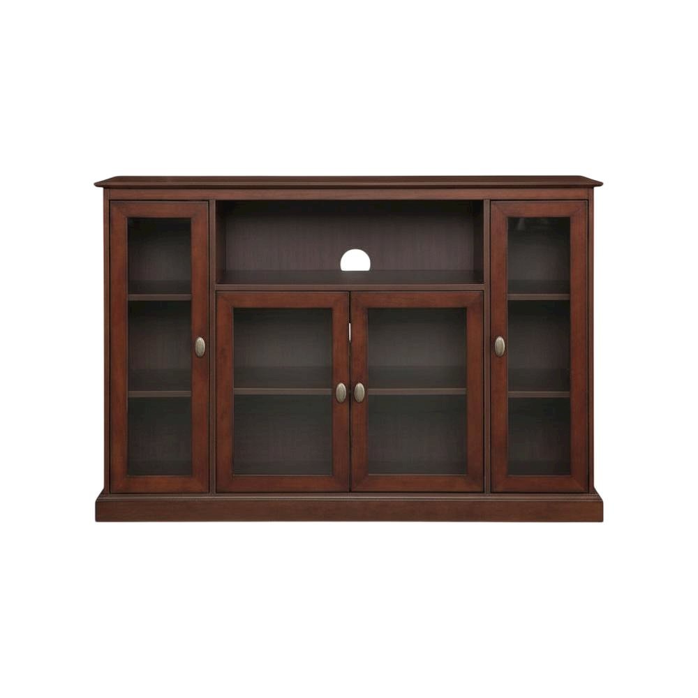 Espresso Highboy TV Stand with MDF and tempered glass for 55-inch TVs