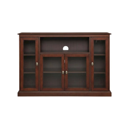 Espresso Highboy TV Stand with MDF and tempered glass for 55-inch TVs