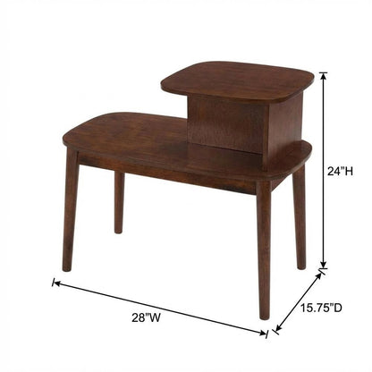 Mid-Century End Table, Brown, 2 Tier Shelf, Solid Wood Legs
