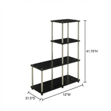 Multishelf L-Shaped Bookshelf with Melamine Veneer and Steel Poles