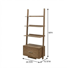 Ash Veneer Ladder Bookcase with File Drawer for Storage and Organization