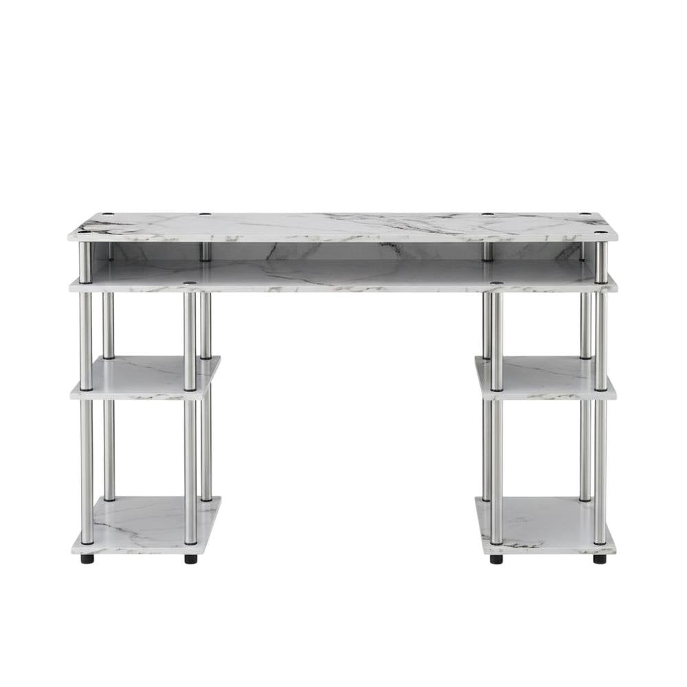White Marble Student Desk, Integrated Charging Station For Efficient Workspace