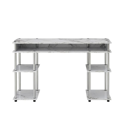 White Marble Student Desk, Integrated Charging Station For Efficient Workspace
