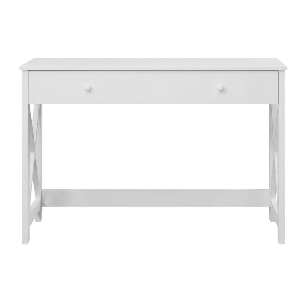 White Office Desk With Charging Station And Mdf Surface For Workspace