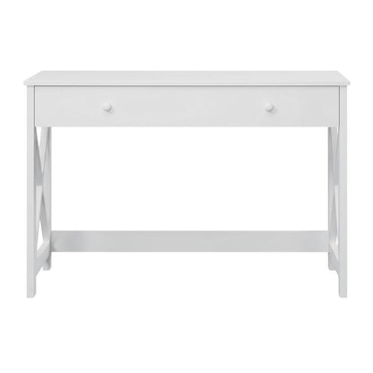 White Office Desk With Charging Station And Mdf Surface For Workspace